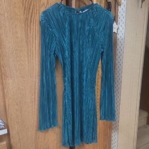 12th Tribe Teal Pleated Midi Dress